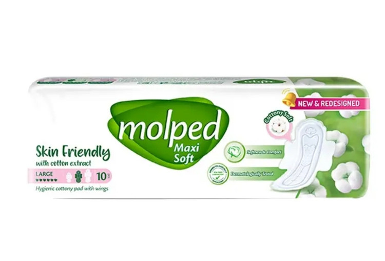 نوار بهداشتی پنبه ای مولپد مدل maxi soft ضخیم سایز خیلی بزرگ بسته 10 عددی