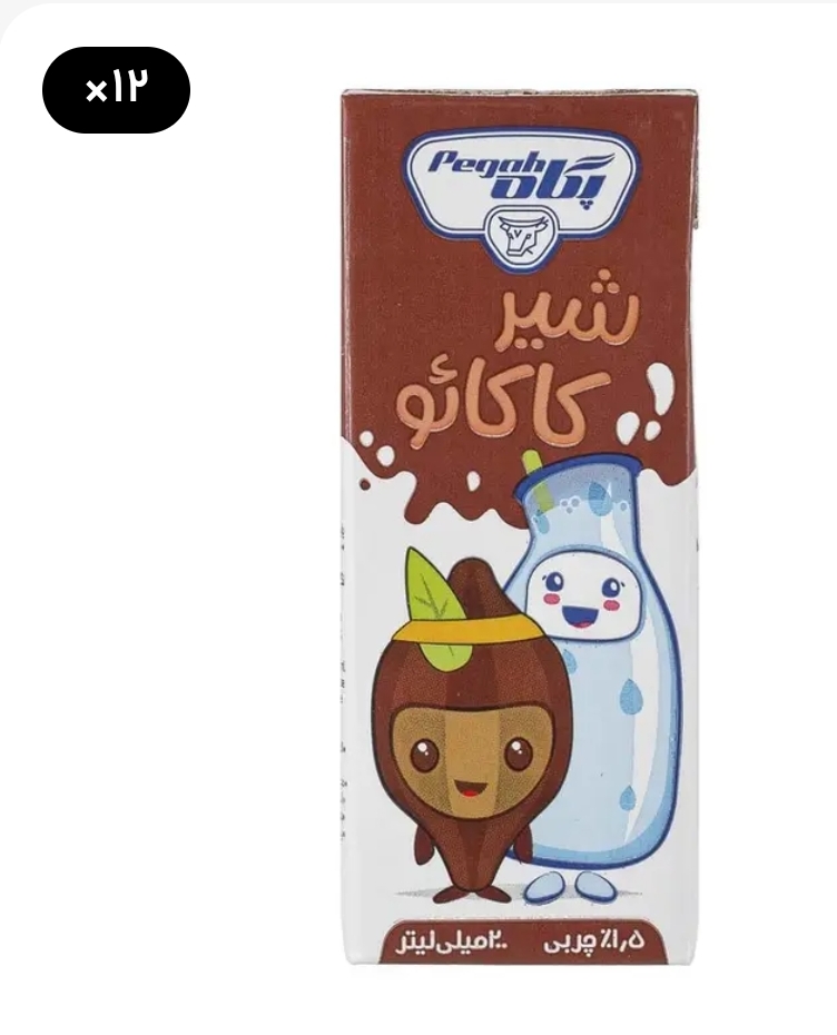 شیر کاکائو 200 میلی لیتری پگاه بسته 12 عددی