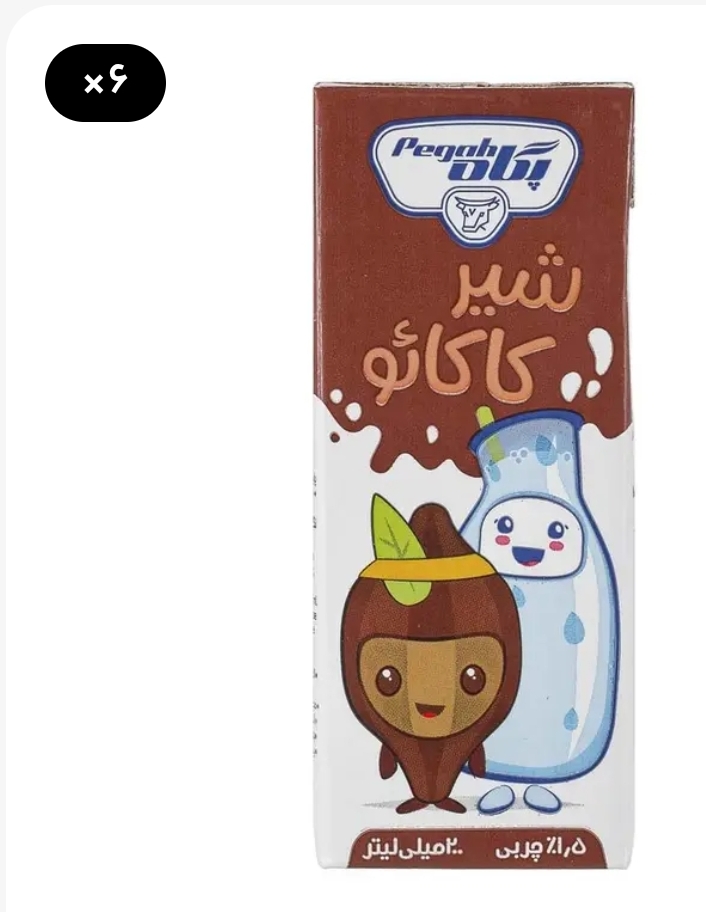 شیر کاکائو پگاه 200 میلی لیتری بسته 6 عددی