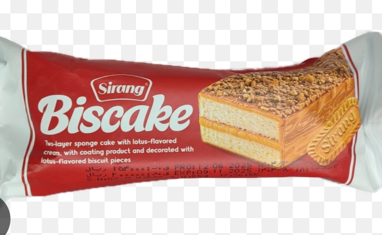 کیک دولایه با کرم لوتوس روکش شکلاتی با تزیین بیسکوئیت سیرنگ 55 گرمی