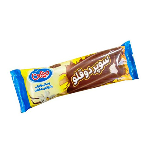 بستنی دوقلو وانیلی با روکش شکلات میهن